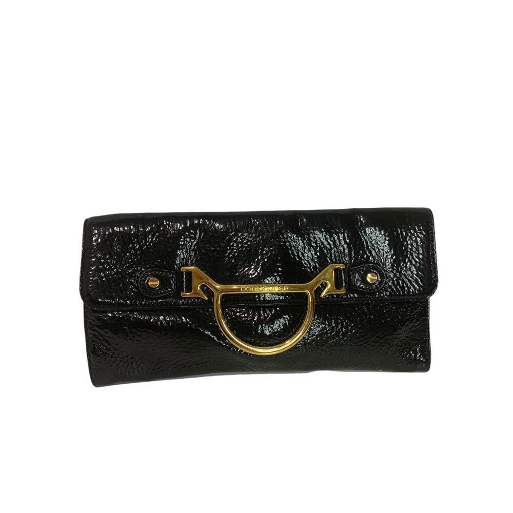 Borbonese Black Crinkle Patent Leather Envelope Clutch Bag 1990s